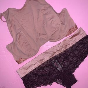 Victoria's Secret high-neck unlined 34DD BRA SET M panty MAROON dulce de leche